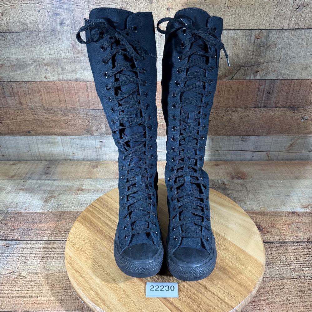 Converse XX Hi Sneakers Womens 8 Black Knee High Lace Up Back Zip A12325C Goth